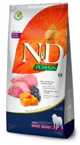 Фарміна сухий корм для собак гіганських порід N&D Grain Free PUMPKIN LAMB & BLUEBERRY ADULT GIANT MAXI, 12 kg купити за ціною ₴4597.00