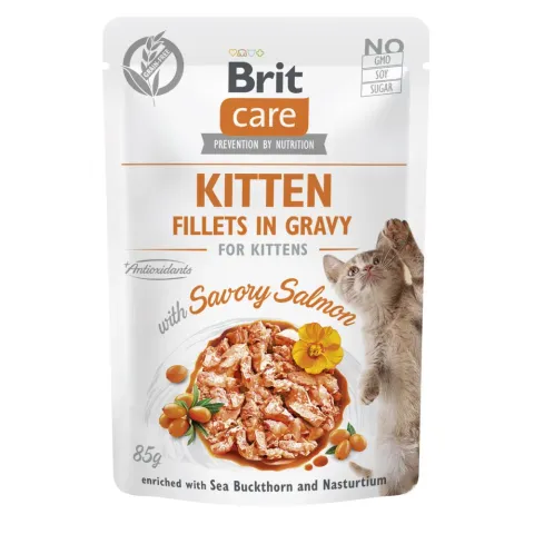 Корм Бріт Кеа вологий Brit Care Cat Кіттен філе в соусі д/кошенят з лососем пауч 85 г купити за ціною ₴69.00
