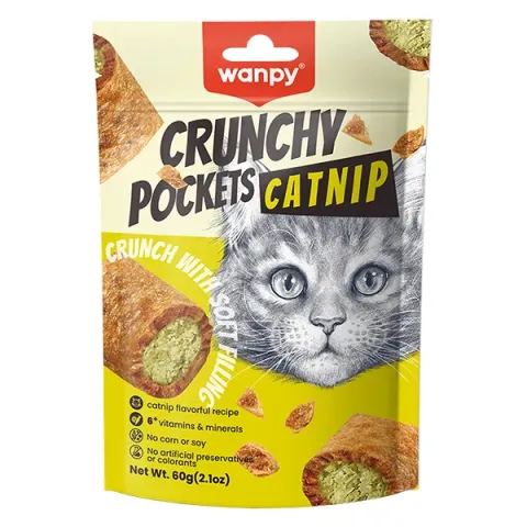 Wanpy ХРУСТКІ ПОДУШЕЧКИ З КУРКОЮ ТА КОТЯЧОЮ М’ЯТОЮ ласощі для котів 60г купити за ціною ₴111.00
