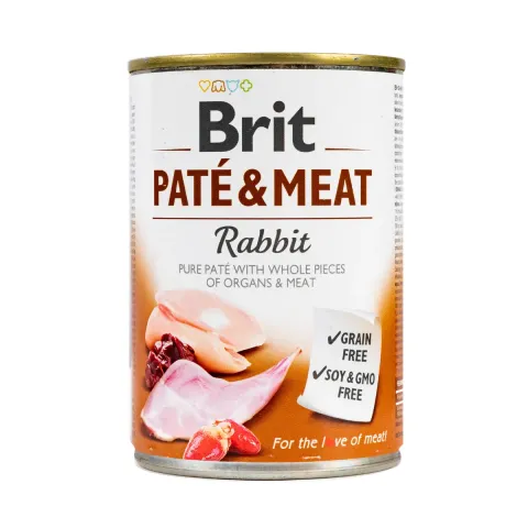 Бріт Кеа для собак вологий  Корм Brit Paté and Meat Dog з кроликом 400г купити за ціною ₴149.00