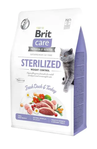 Бріт Кеа для стерилізованих котів, контроль ваги  Корм Brit Care Cat GF Sterilized Weight Control з качкою та індичкою купити за ціною ₴289.00