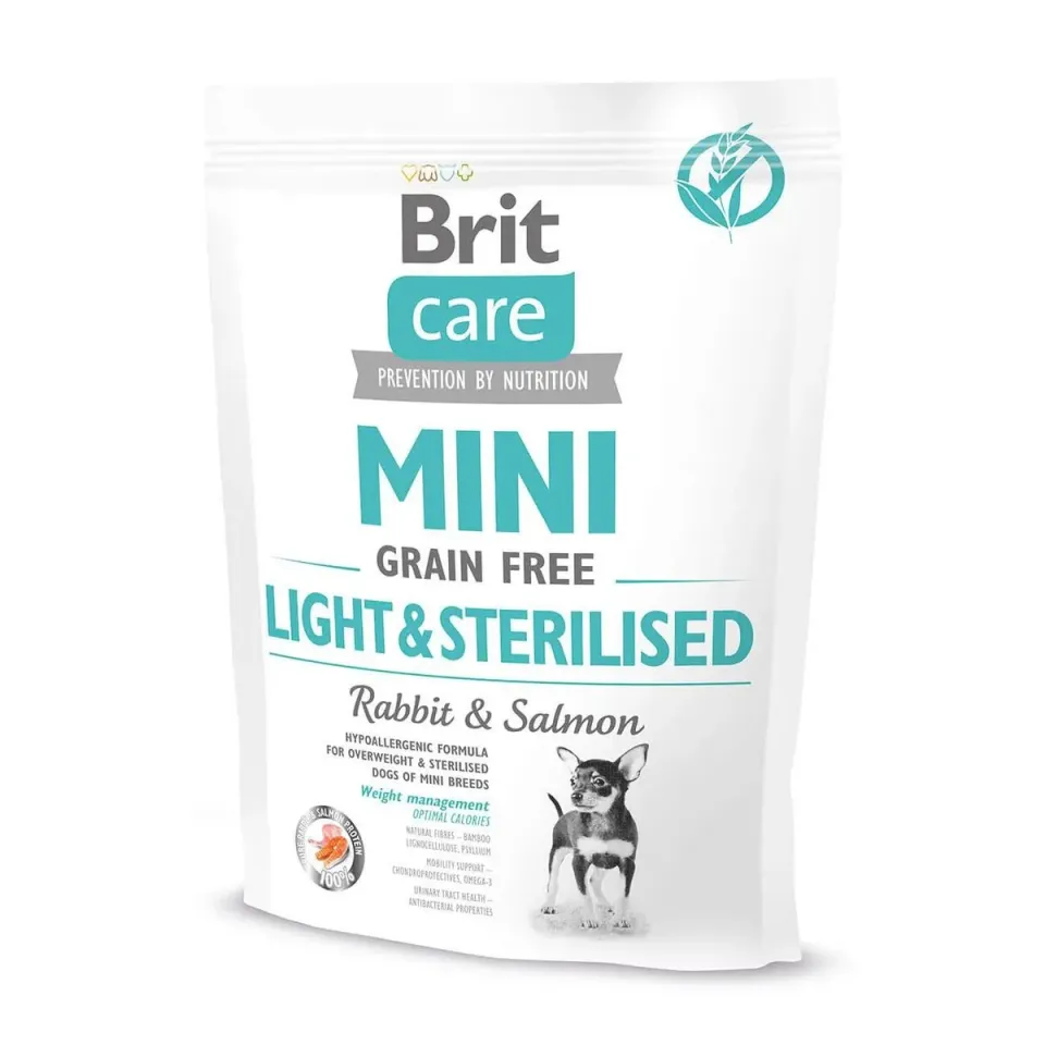 Фото Бріт Кеа для собак Корм Brit Care GF Mini Light and Sterilised з лососем та кроликом купити за ціною ₴299.00