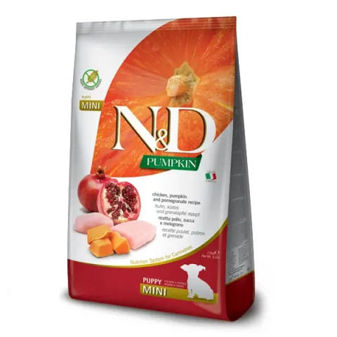 Корм для цуценят Фарміна з куркою N&D Grain Free PUMPKIN CHICKEN & POMEGRANATE PUPPY MINI 0.8 купити за ціною ₴567.00