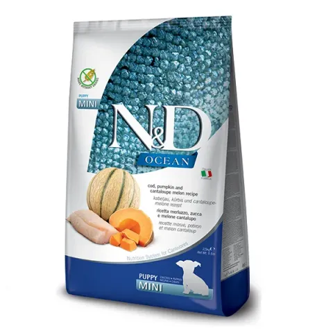 Корм для цуценят Фарміна N&D Grain Free OCEAN COD, PUMPKIN & CANTALOUPE MELON PUPPY MINI з тріскою та динею купити за ціною ₴657.00