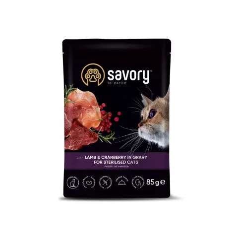 Вологий корм Savory з ягням та журавлиною в соусі купити за ціною ₴57.00