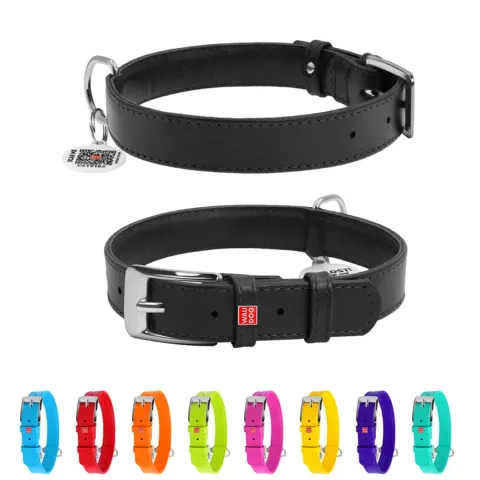 Нашийник для собак шкіряний WAUDOG Glamour з QR паспортом, без прикрас, Ш 25 мм, Дов 38-49 см чорний купити за ціною ₴538.20