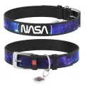 Фото Нашийник для собак шкіряний WAUDOG Design з QR паспортом, малюнок "NASA21", L, Ш 35 мм, Д 46-59 см, чорний купити за ціною ₴977.00