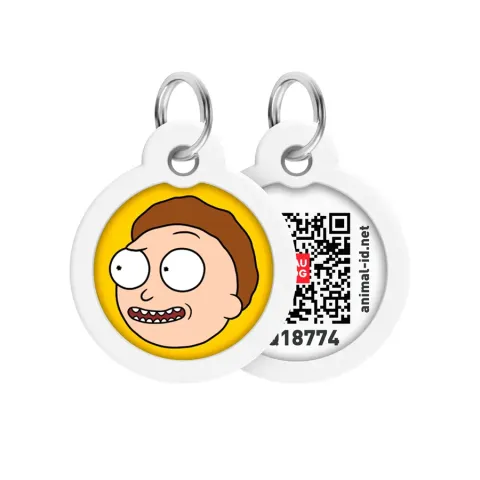 Адресник для собак і котів металевий WAUDOG Smart ID з QR паспортом, малюнок "Рік та Морті 2", коло, Д 25 мм купити за ціною ₴99.00