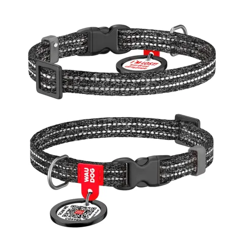Нашийник для котів та дрібних порід собак WAUDOG Re-cotton з QR паспортом, відновлена бавовна, світловідбиваючий, пластикова пряжка, XS, Ш 10 мм, Дл 2 сірий купити за ціною ₴95.00