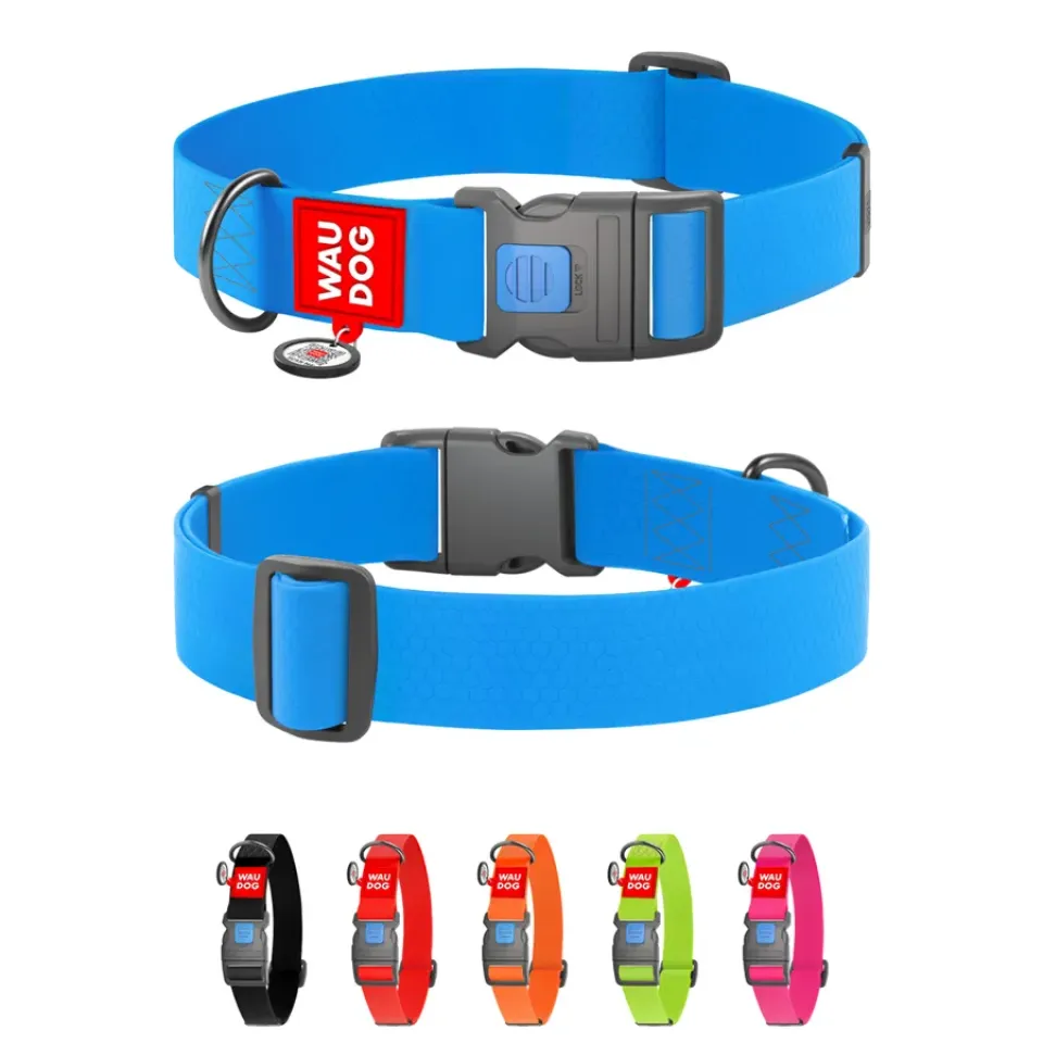 Фото Нашийник для собак водостійкий WAUDOG Waterproof з QR паспортом, пластиковий фастекс, XXL, Ш 40 мм, Дов 46-70 см, блакитний купити за ціною ₴452.00