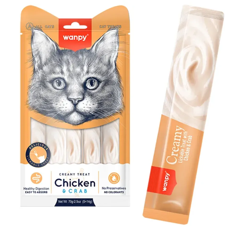 Фото Ванпі Wanpy Creamy Lickable Treats Chicken & Crab КУРКА З КРАБОМ (5 стіків) купити за ціною ₴67.00