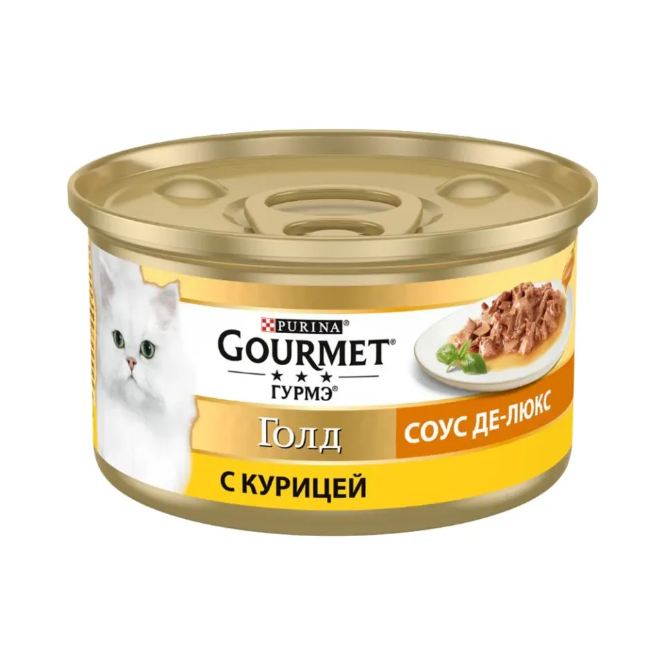Фото Корм вологий для котів Гурме Голд GOURMET GOLD соус де-люкс з куркою 85 г купити за ціною ₴32.49