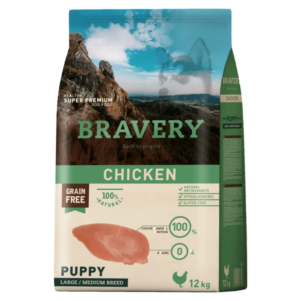 Фото Сухий корм для цуценят cередніх та великих порід Брейвері BRAVERY Chicken Puppy Large/Medium з куркою купити за ціною ₴4888.00