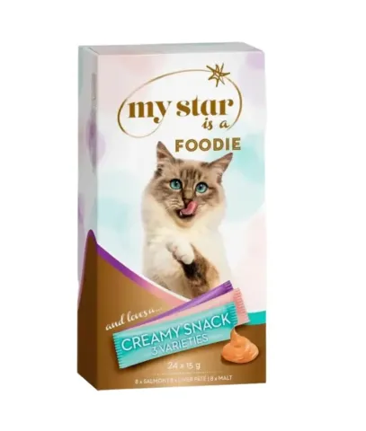 Кремові ласощі для котів My Star is a Foodie Creamy Snack з лососем, лівером та мальтом, 1 стік купити за ціною ₴27.00