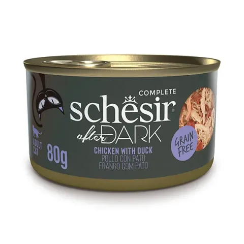 Schesir After Dark Chicken With Duck ШЕЗІР КУРКА З КАЧКОЮ в бульйоні натуральні консерви для котів, банка 80 г купити за ціною ₴102.00