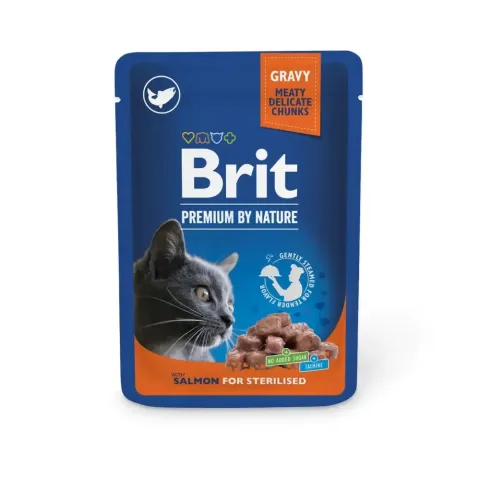 Вологий корм Brit Premium для стерилізованих котів з лососем, 100г купити за ціною ₴39.00