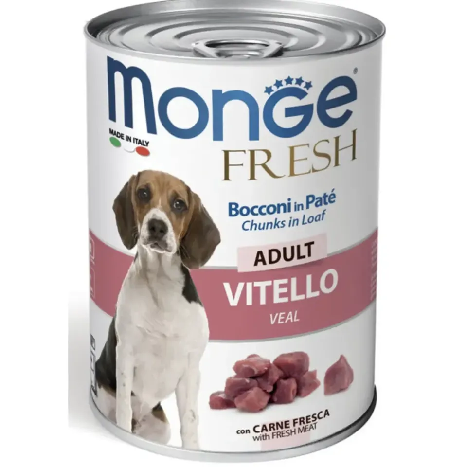 Фото Вологий корм для собак Монж Monge Dog FRESH з Chunks in Loaf Veal Adult з телятиною, 400г купити за ціною ₴115.00