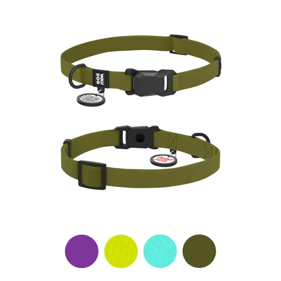 Фото Нашийник для собак водостійкий WAUDOG Magnet c QR паспортом, магнітна пряжка-фастекс, S, Ш 15 мм, Дов 26-35 см, хакі купити за ціною ₴369.00
