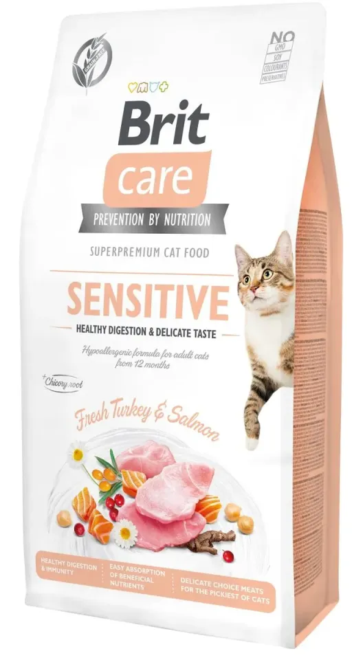 Фото Бріт Кеа для котів Сухий корм Brit Care Cat GF Sensitive HDigestion & Delicate Taste 7 кг (індичка і лосось) купити за ціною ₴3275.00