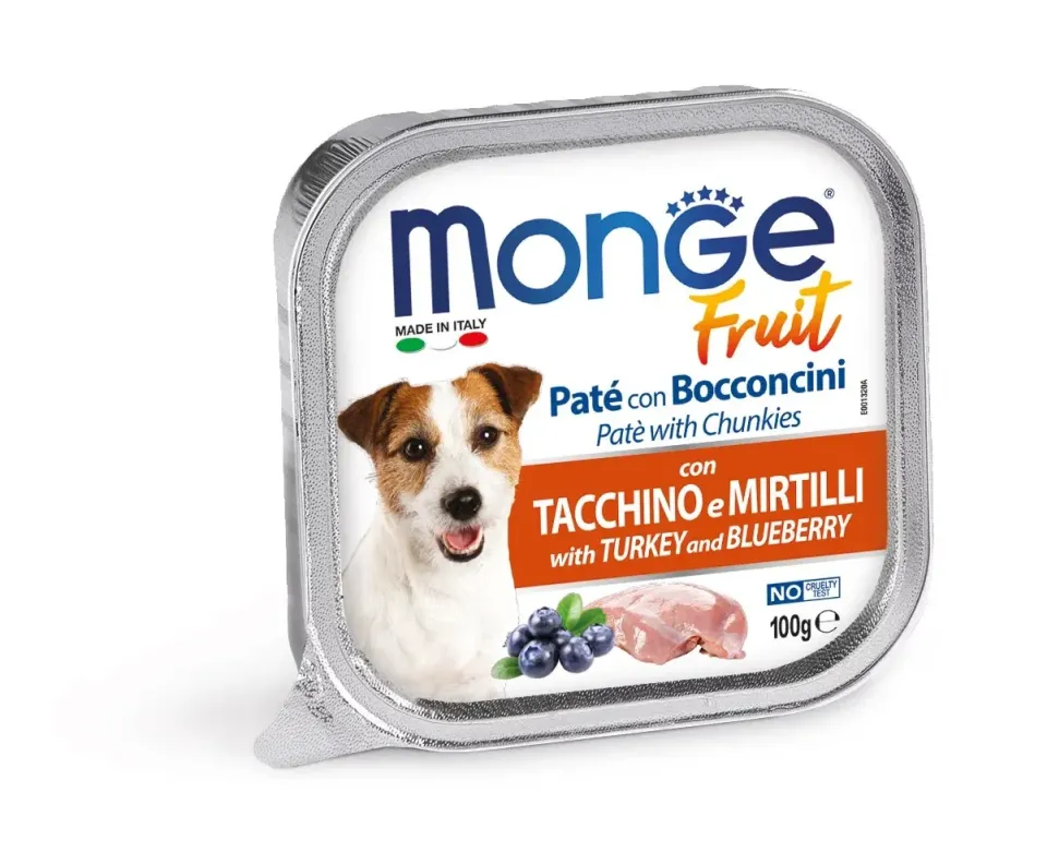 Фото Корм вологий для собак Монж Monge Dog FRUIT з індичкою та чорницею купити за ціною ₴59.00