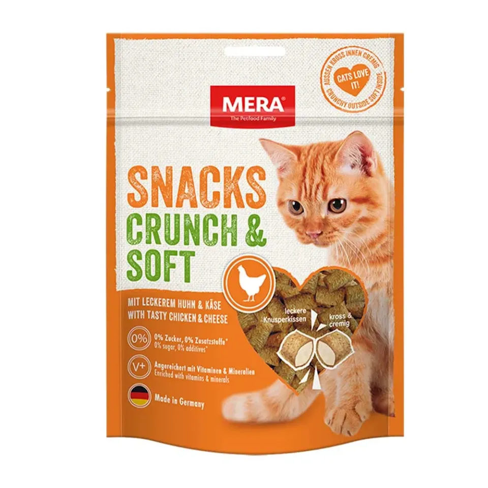 Фото Мера снек MERA SNACKS Crunch & Soft Huhn&Käse ласощі для котів із куркою та сиром, 200 гр купити за ціною ₴170.72