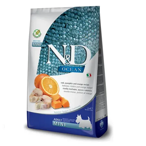 Корм для собак Фарміна N&D Grain Free OCEAN COD, PUMPKIN & ORANGE ADULT MINI з тріскою та апельсином купити за ціною ₴657.00