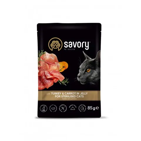 Вологий корм Savory з індичкою та морквою в желе купити за ціною ₴57.00