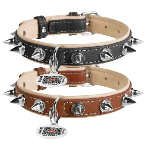 Нашийник для собак шкіряний WAUDOG Soft з QR паспортом, з шипами, Ш 25 мм, Дов 38-49 см чорний купити за ціною ₴829.80