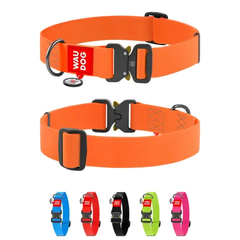 Нашийник для собак водостійкий WAUDOG Waterproof c QR паспортом, металічна пряжка-фастекс, Ш 40 мм, Дов 46-70 см, помаранчевий купити за ціною ₴775.00