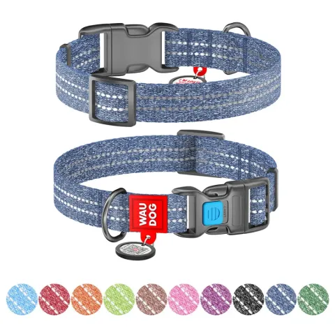 Нашийник WAUDOG Re-cotton з QR паспортом, відновлена бавовна, пластикова пряжка (ширина 15 мм, довжина 25-35 см) синій купити за ціною ₴117.00