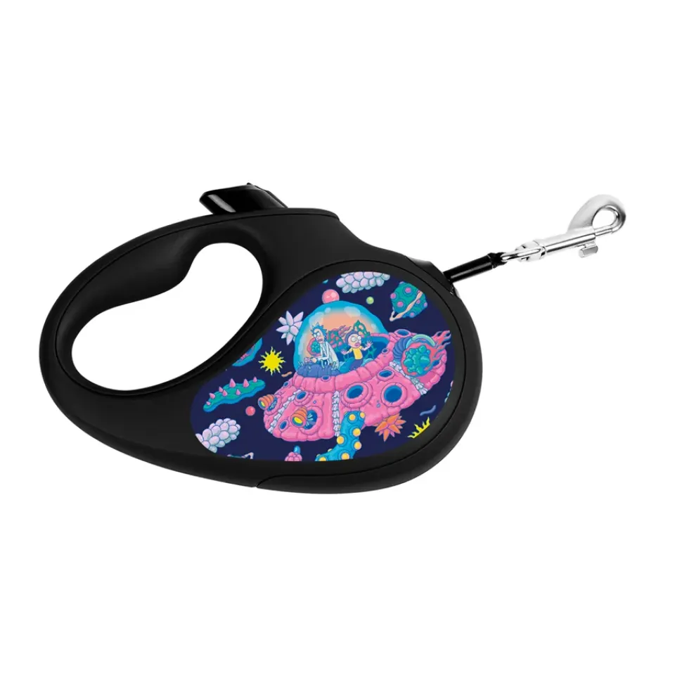 Фото Повідець-рулетка для собак WAUDOG R-leash, малюнок "Рік та Морті 1", L, до 50 кг, 5 м, світловідбиваюча стрічка чорний купити за ціною ₴1048.90