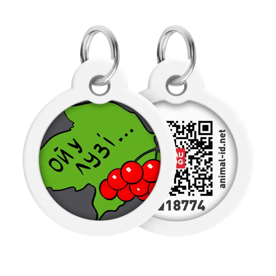 Фото Адресник для собак і котів металевий WAUDOG Smart ID з QR паспортом, малюнок "Калина", коло, Д 30 мм купити за ціною ₴140.00