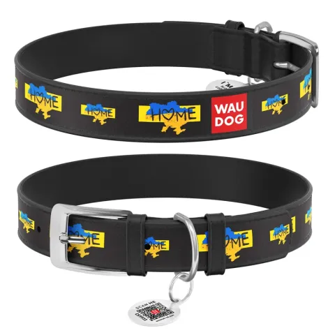 Нашийник для собак шкіряний WAUDOG Design з QR паспортом, малюнок "Дім", S, Ш 15 мм, Дов 26-35 см, чорний купити за ціною ₴179.40