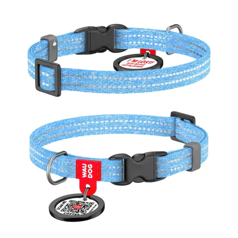Нашийник для котів та дрібних порід собак WAUDOG Re-cotton з QR паспортом, відновлена бавовна, світловідбиваючий, пластикова пряжка, XS, Ш 10 мм, Дл 2 блакитний купити за ціною ₴95.00