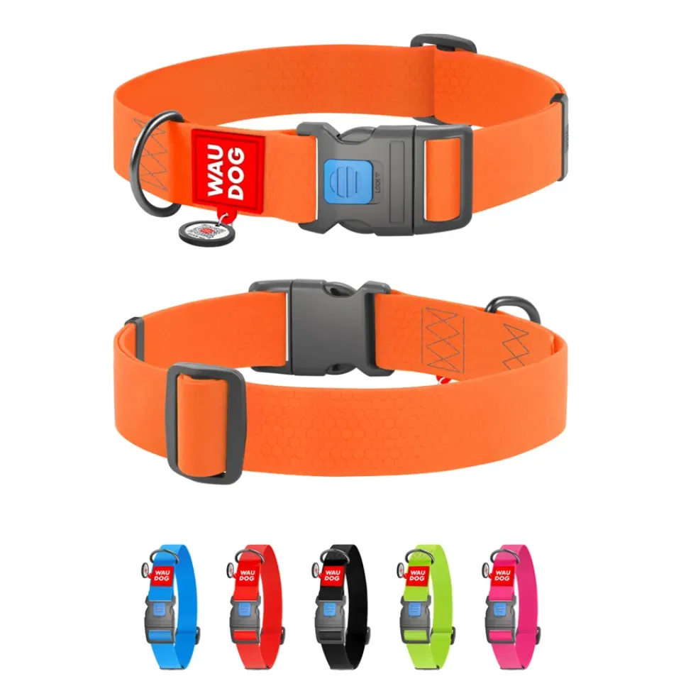 Фото Нашийник для собак водостійкий WAUDOG Waterproof з QR паспортом, пластиковий фастекс, XXL, Ш 40 мм, Дов 46-70 см, помаранчевий купити за ціною ₴452.00