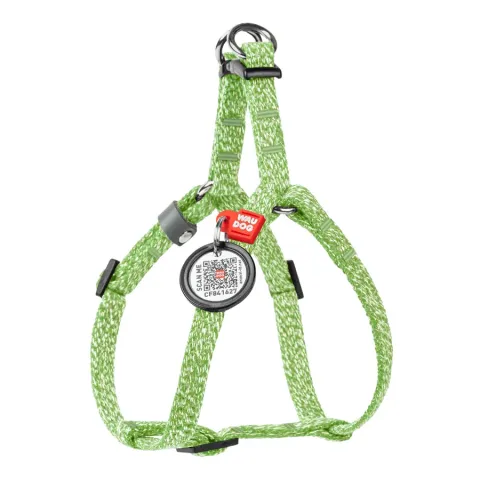 Шлея для котів та дрібних порід собак з відновленої бавовни WAUDOG Re-cotton з QR паспортом, світловідбиваюча, пластиковий фастекс, XS, Ш 10 мм, A=B 30-40 см салатовий купити за ціною ₴196.00
