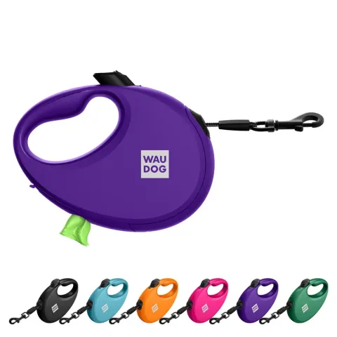 Повідець-рулетка для собак WAUDOG R-leash з контейнером для пакетів, світловідбивна стрічка, S, до 12 кг, 3 м, фіолетовий купити за ціною ₴636.00