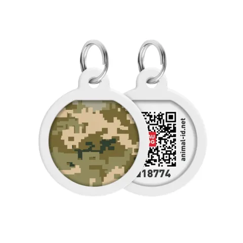 Адресник для собак і котів металевий WAUDOG Smart ID з QR паспортом, малюнок "Мілітарі", коло, Д 25 мм купити за ціною ₴150.00