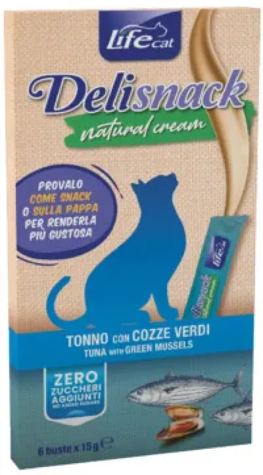 Фото Кремові ласощі для котів ЛайфКет  LifeCat DeliSnack cream Тунець з мідіями, 1 стік купити за ціною ₴24.00