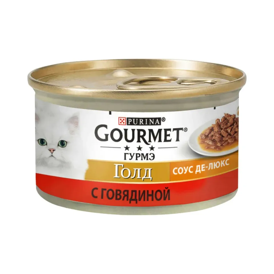 Фото Корм вологий для котів Гурме Голд GOURMET GOLD соус де-люкс з яловичиною 85 г купити за ціною ₴31.05