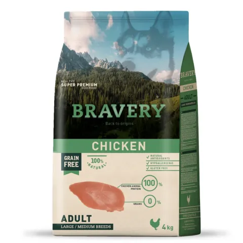 Сухий  корм для собак середніх та великих порід Брейвері BRAVERY Chicken Adult Large/Medium з куркою купити за ціною ₴1696.50