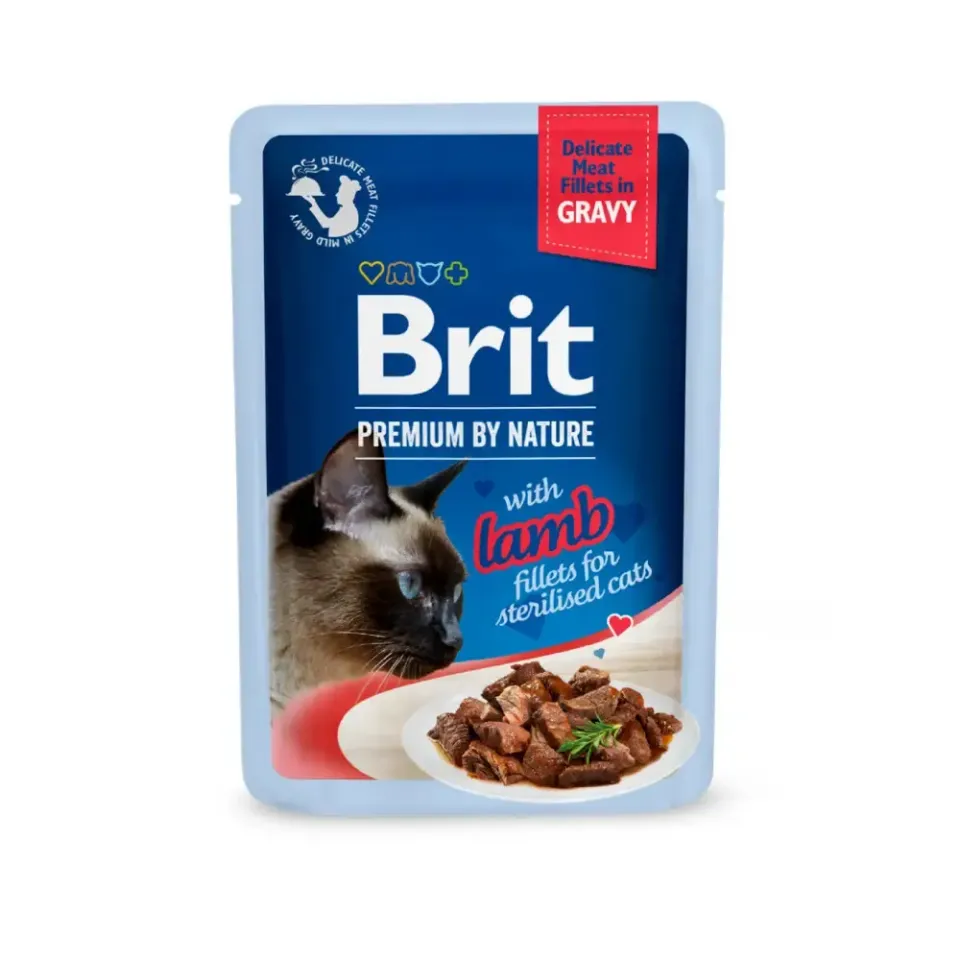 Фото Вологий корм Brit Premium Delicate Fillets in Gravy Lamb for Sterilised для стерилізованих котів з ягням, 85 г купити за ціною ₴42.00