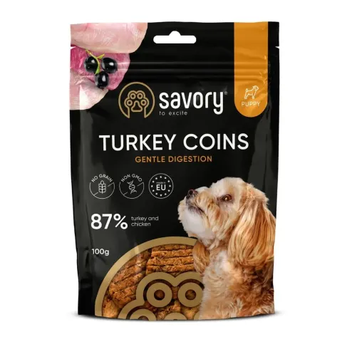 Джерки Savory Puppy Coins With Turkey, монетки для цуценят з індичкою, 100 г купити за ціною ₴240.00