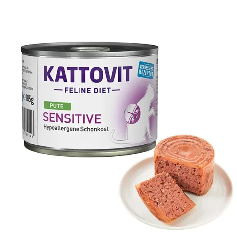 Kattovit Veterinary Sensitive Turkey КАТТОВІТ СЕНСИТИВ ІНДИЧКА повнораціонний беззерновий вологий лікувальний корм для котів із харчовою непереносимістю, банка 185г купити за ціною ₴115.00
