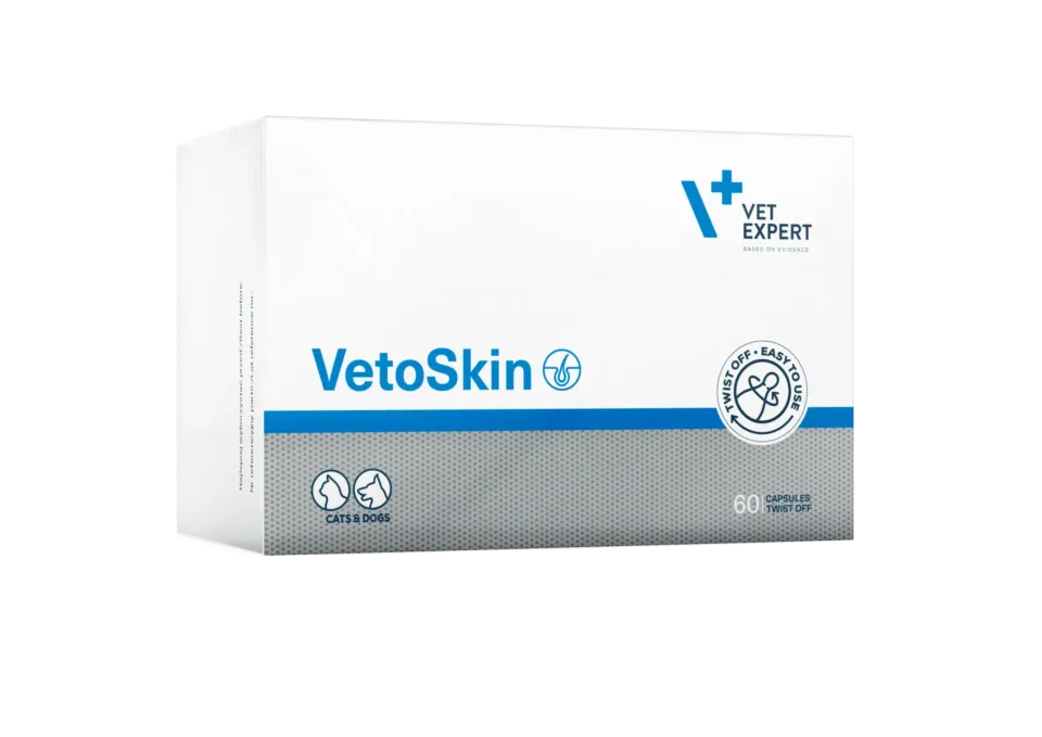 Фото Vet Expert VetoSkin Нутрицевтична добавка для підтримання здоров'я шкіри та якості шерсті у котів і собак, 60 капсул купити за ціною ₴969.00