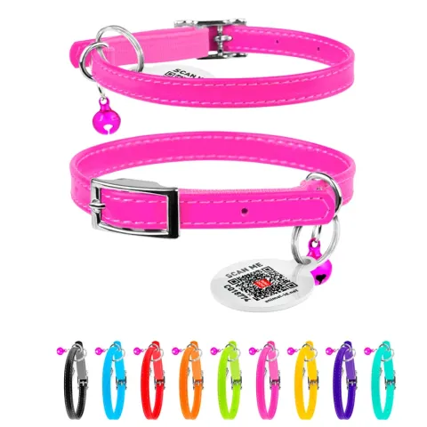 Нашийник для котів шкіряний WAUDOG Glamour з QR паспортом, без прикрас, XXS, Ш 9 мм, Дов 22-30 см рожевий купити за ціною ₴137.70