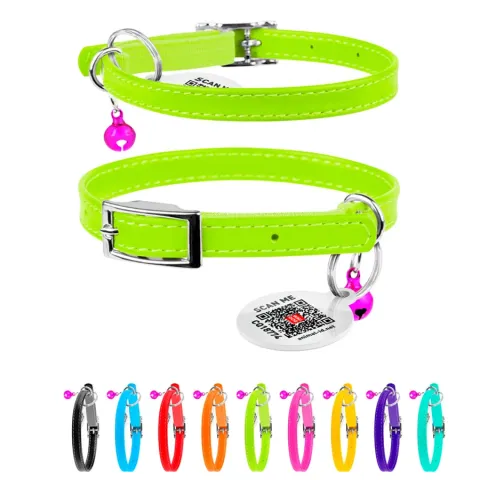 Нашийник для котів шкіряний WAUDOG Glamour з QR паспортом, без прикрас, XXS, Ш 9 мм, Дов 17-20 см салатовий купити за ціною ₴125.10
