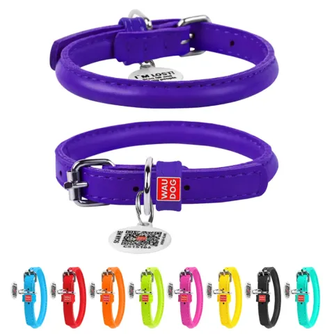 Нашийник для собак шкіряний WAUDOG Glamour з QR паспортом, круглий, Д 8 мм, Дов 20-25 см фіолетовий купити за ціною ₴173.70