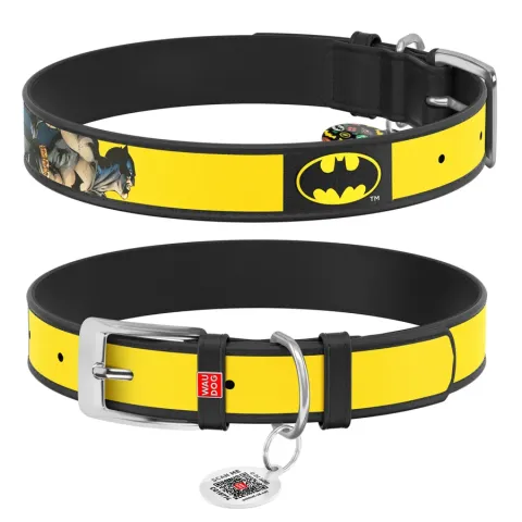 Нашийник для собак шкіряний WAUDOG Design з QR паспортом, малюнок "Бетмен2", Ш 15 мм, Дов 26-35 см чорний купити за ціною ₴356.00