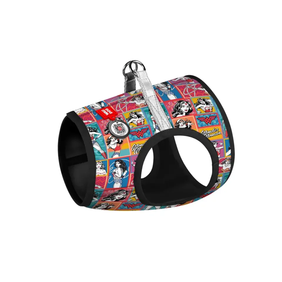 Фото Шлея для собак м'яка WAUDOG Clothes з QR паспортом, малюнок "Чудо-жінка комікс", XS3, В 32-35 см, С 22-24 см купити за ціною ₴393.00